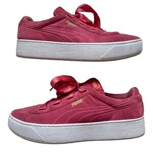 Puma 8.5 Suede Rose Pink Vikky Platform Ribbon Sneaker Shoes